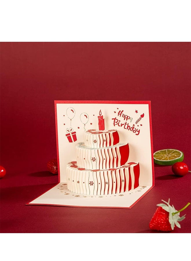 بطاقة معايدة ثلاثية الأبعاد منبثقة مع ظرف، بطاقة معايدة فاخرة قابلة للطي مصنوعة من الورق المنحوت، هدية فريدة على شكل دب كعكة له أو لها (كعكة حمراء) - Image 3